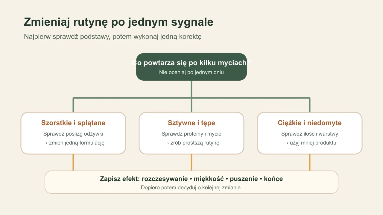 Schemat wyboru jednej zmiany w rutynie pielęgnacji włosów