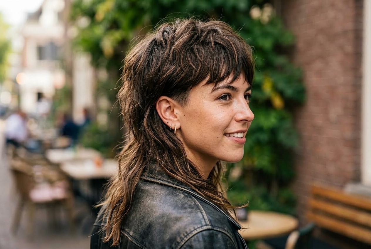 Nowoczesny mullet z krótszym bokiem i wyraźnie dłuższym tyłem