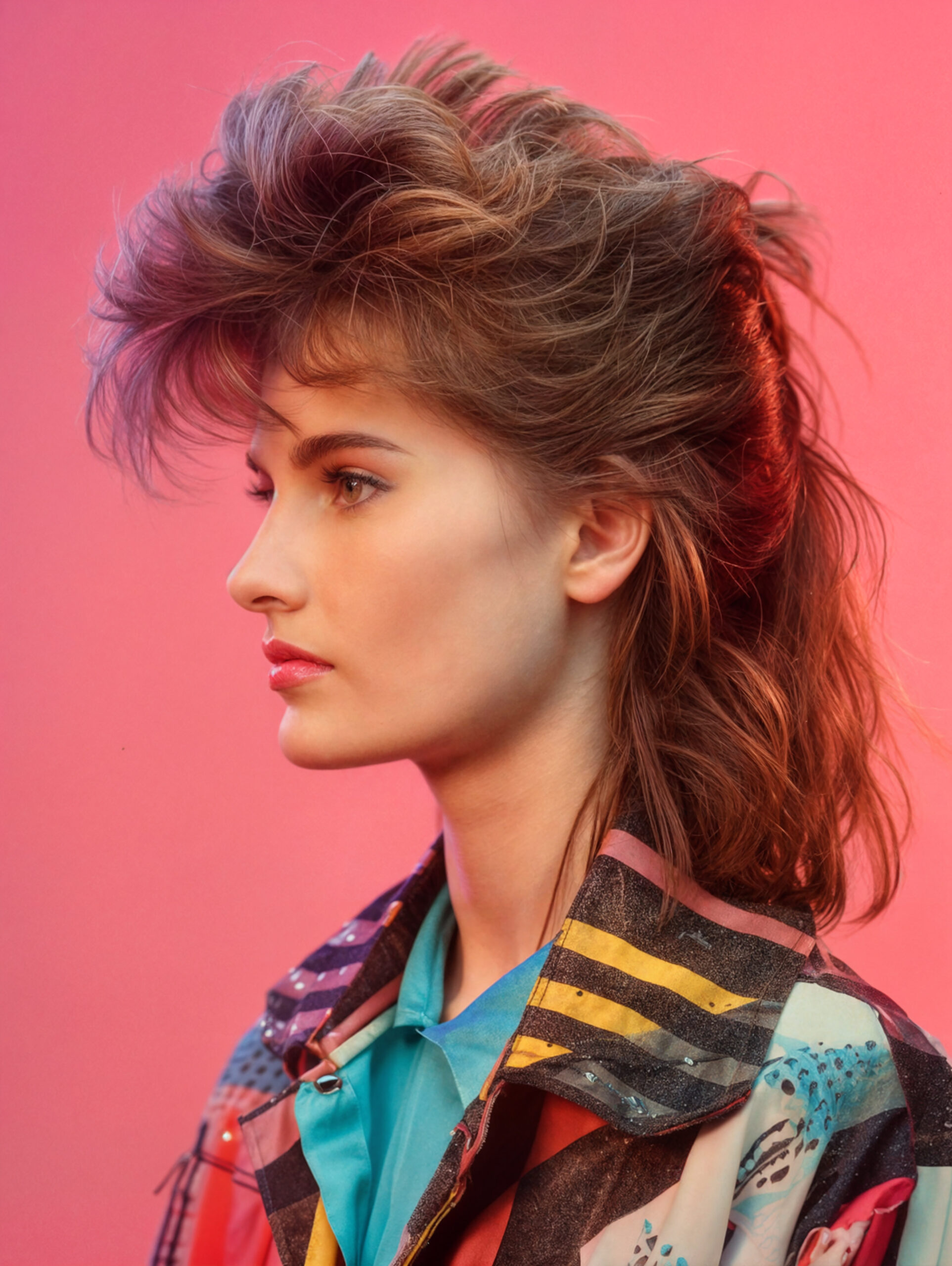 Klasyczny mullet w stylu lat 80. z mocnym kontrastem długości
