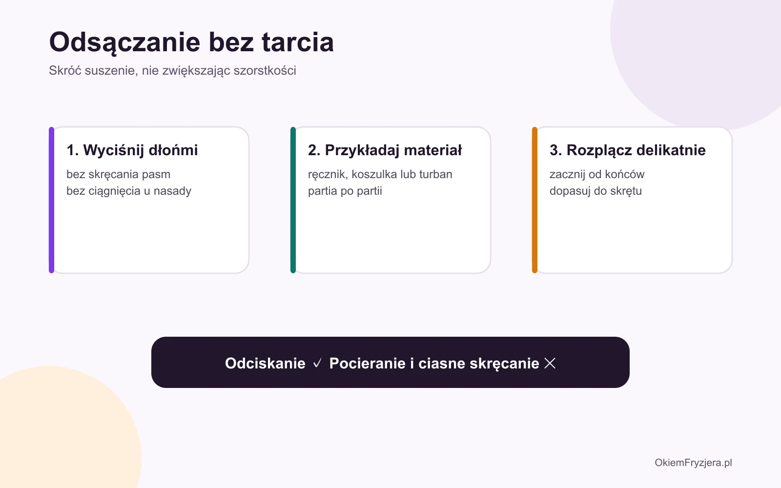 Odciskanie nadmiaru wody z włosów bez energicznego pocierania