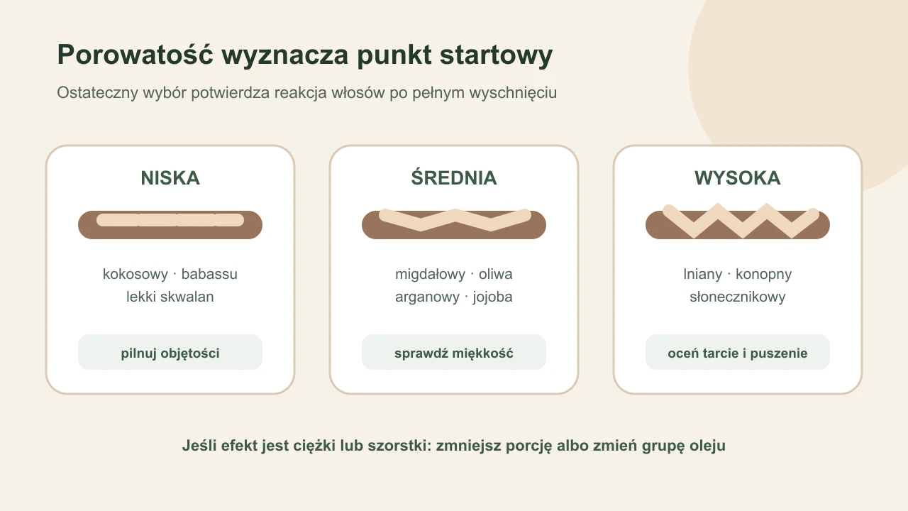 Punkty startowe doboru oleju do porowatości włosów